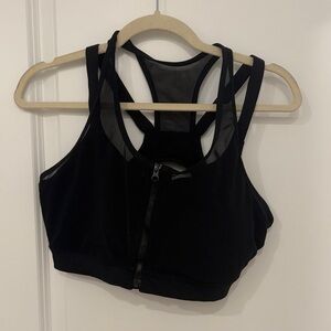 Zipper Front Black Sports Bra